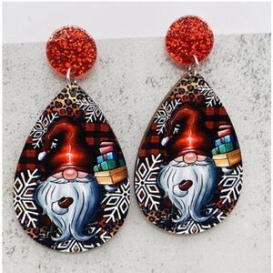 Wooden Water Drop Earrings ￼Christmas Gnome